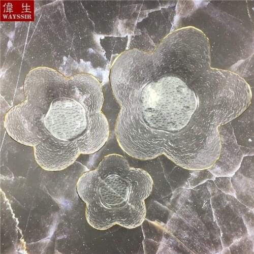 Phnom Penh Flower Shaped Transparent Glass Salad Bowl Fruit Vegetable Ice Dessert Soup Bowl Cafe Shop Tableware Gold Line Dish