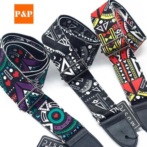 PU leather guitar strap Printed ethnic guitar straps Musical instrument guitar accessories strap factory
