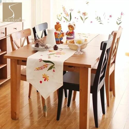 SewCrane Beautiful wildflowers Embroidered Table Runner Rectangle Pointed Table Runner with Tassel