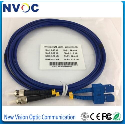 ST-SC 3M Fiber Armored Cable Jumper,Single Mode,Duplex,PVC,ST/UPC-SC/UPC SM DX 3mm Armoured Fiber Optic Patch Cord