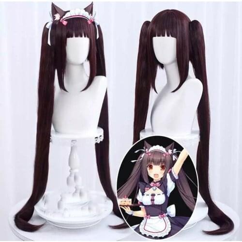 NEKOPARA Chocolate Chocola Long Ponytails Brown 100cm Heat Resistant Hair Cosplay Wig + Wig cap