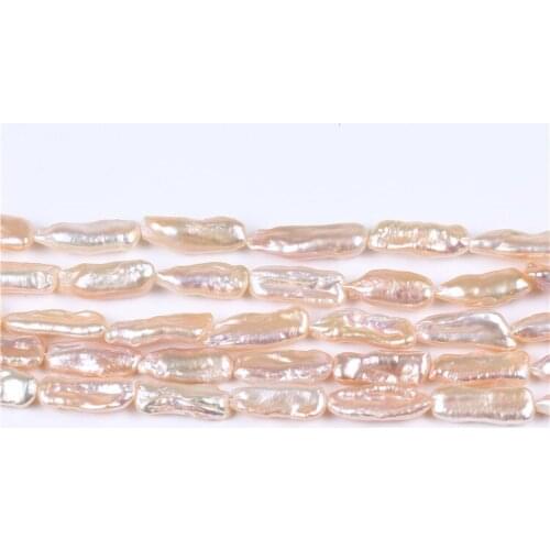 9-10mm natural pink color freshwater real pearl biwa shape pearl strands
