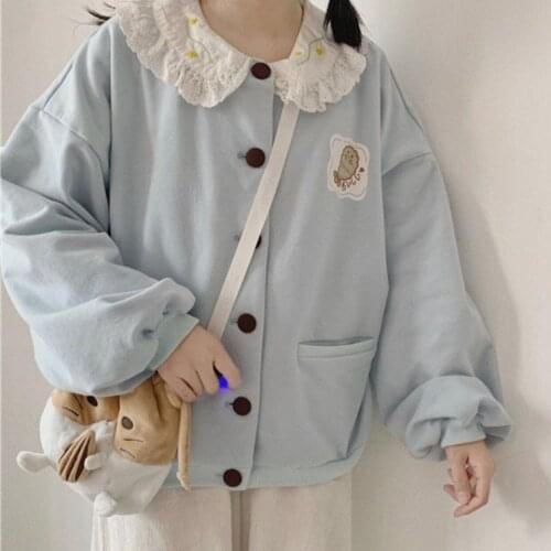 Fashion Sky Blue Sweatshirts Jacket Cute Hoodie Women Loose Girl Hooded Tracksuit Harajuku Female Autumn High Street Basic Tops