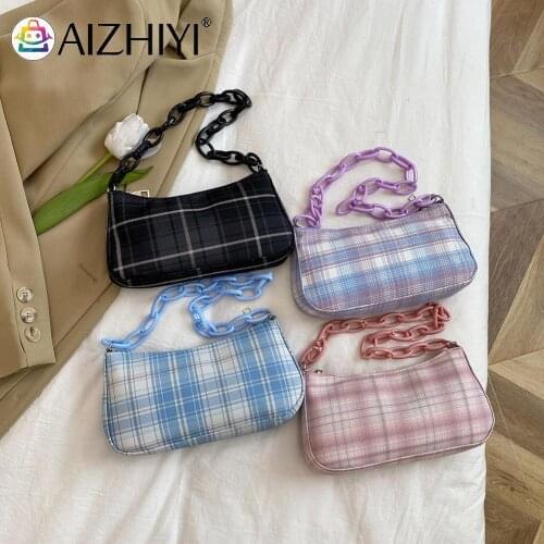 Women Casual Grid Print Acrylic Chain Underarm Bag Fashion Small Handbags Purse Luxurious Vintage Small Shoulder Bag