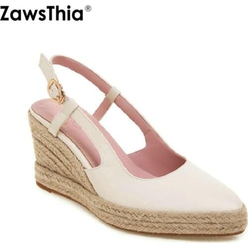 ZawsThia 2020 Summer Platform Wedges Slingback Women Hemp Espadrilles Sandals High Heels Sandals INSTA Shoes Woman Big Size 44