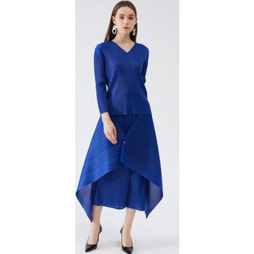 Issey Miyake pleated female Korean fashion loose big swing skirt suit temperament commuter long-sleeved two-piece suit