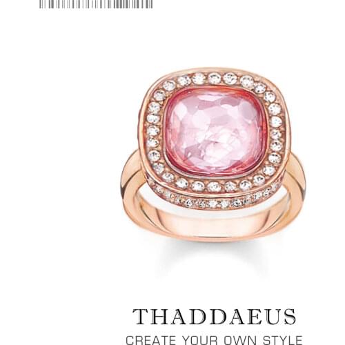 Rose Pure Gold Color Pink Zirconia Ring,Europe Style Glam Fashion Good Jewerly For Women,2020 Spring 925 Sterling Silver Gift