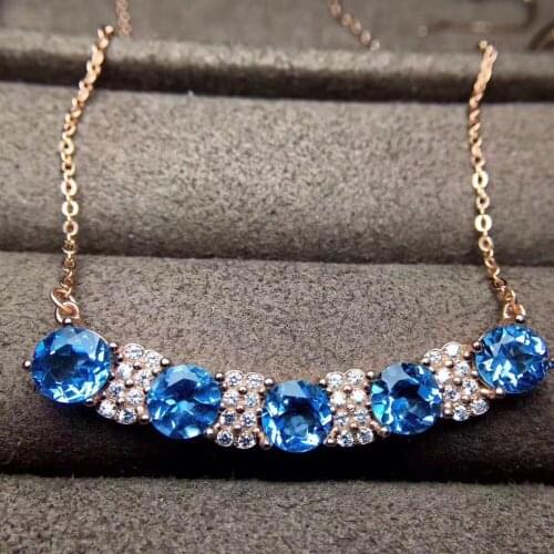 Natural blue topaz gem Necklace Natural gemstone Pendant Necklace 925 sliver Elegant Long arrangement women party fine Jewelry