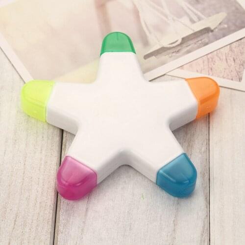 1pc Pentagram Highlighter Pen Stationery 5 Soft Tip Fluorescent Pens Key Point Text Markers Stationery Supplies Kids Gift