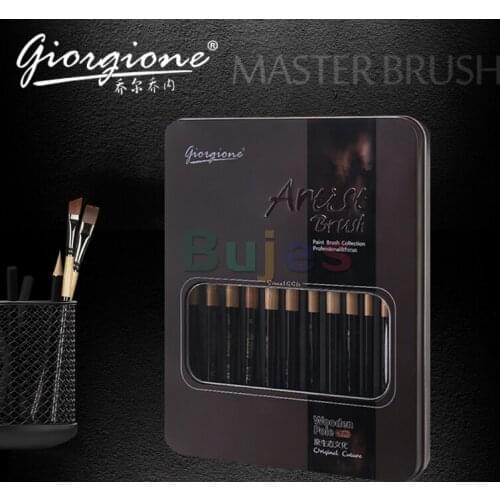 Giorgione 12 pcs nylon hair painting brush Iron box Artist Paint Brushes Set for Watercolor Oil Acrylic Gouache art supplies