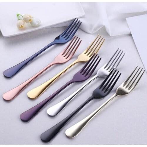 2/6PCS Stainless Steel Fork Set Colorful Dinner Dessert Fruit Fork Set Plated Travel Kitchen Tools long handle cutlery fork sets