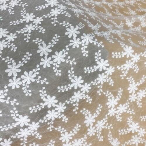 2021NEW Mesh+Cotton Thread Full Embroidered Lace Fabric Handmade DIY Clothes Accessories Width 130cm 1Yard