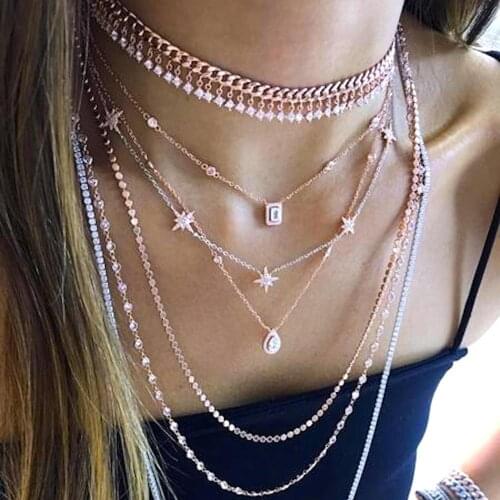 2021 New 925 Sterling Silver delicate necklace for women sexy delicat dainty Sparking aaa cz stone charm necklace 35+10cm extend