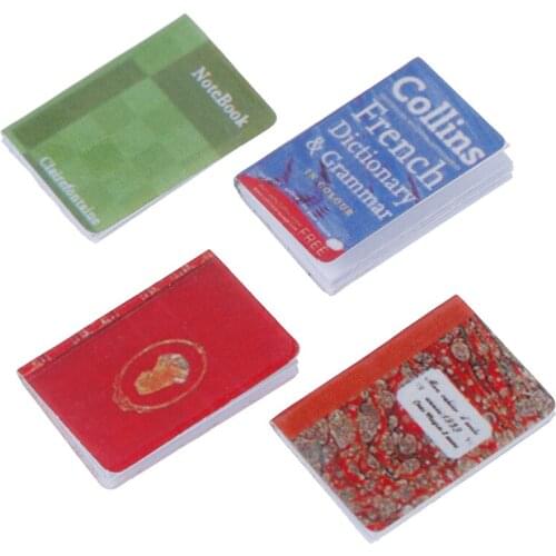 4Pcs 1/12 Miniature Scene Model Dollhouse Accessories Mini Book Paper Notebook Children Toys Birthday Gifts Accessories for Doll