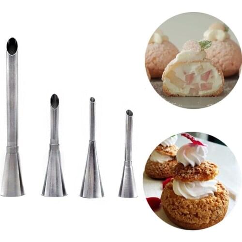 4pcs Cupcake Puffs Injection Syringe Icing Piping Nozzles For Cakes Decorating Confectionery Filling Tubes Eclair Pastry Tips
