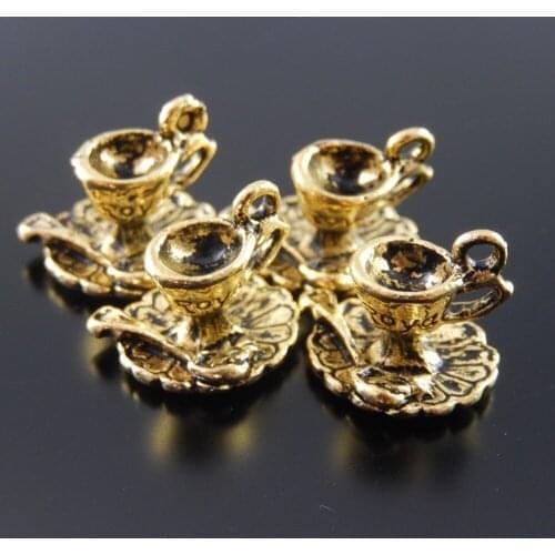 50pcs/pack Vintage Antique Gold Alloy Coffee Cup Wineglass Man Charms Necklace Pendants Handmade Craft Jewelry Findings 31847