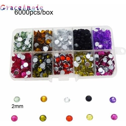 GraceAngie 6000pcs/pack Flatback Round Faceted Acrylic Rhinestone 2mm Boxed Beads Accessories DIY