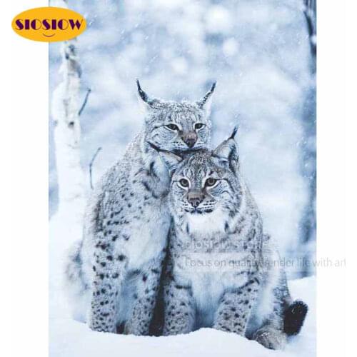 SIOSIOW 5D DIY Diamond Embroidery Snow Cat Daimond Painting Full Square Diamond Mosaic Lynx Animals Cross Stitch Kits Decor Home