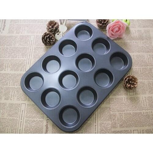 1PC 12 Cups Non Stick Baking Pan Muffin Cake Pan Round Shape Carbon steel Mould Cupcake Maker Baking Pan Molds EJC 0524