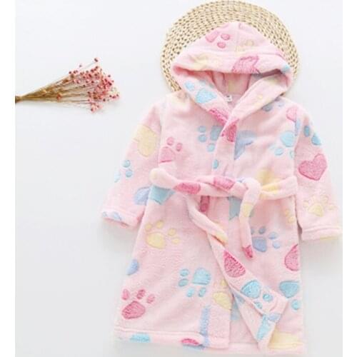New Children Flannel Bathrobes Nightwear Fashion Boys Pajamas Hooded Sleepwear Soft Bath Robe Cute Girls Cartoon Gown