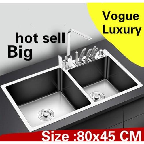 Free shipping Apartment multifunction kitchen manual sink double groove do the dishes 304 stainless steel big hot sell 80x45 CM