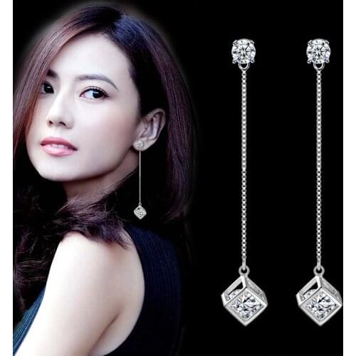 Big Zircon Cube Box Tassel Earrings For Women Korean Pearl Drop Earring Fringe Earings Jewelry Earing Brincos Brinco Oorbellen