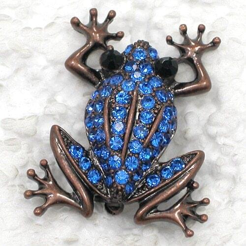 Antique Cooper Blue Rhinestone Frog Pin brooches Party Jewelry gift C179 B3