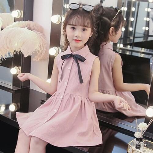 Kids Girls Summer Dress Children Cotton Bow Princess Dresses Teenager Kids School Dress Clothes for Girls 3 4 6 8 10 12 14 Years