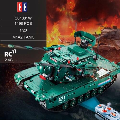 DOUBLE E Groot RC Tank DIY Build C61001W 1498 PCS Building Blocks 1:20 Transformable M1A2 Tanker Vehicle RC Kids Toy