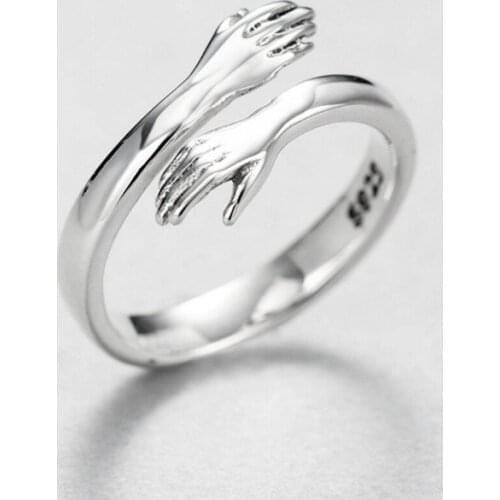 Korean Simple Trend Hands Embrace Lovers Ring Fashion Fresh Men Women Adjustable Ring Romantic Men Women Valentines Day Gift