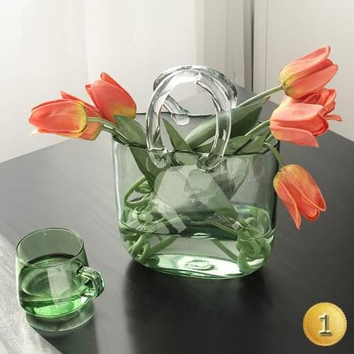 Nordic Creative Large Handbag Glass Vase Transparent Bag Ornaments Hydroponic Living Room Flower Arrangement Table Decoration