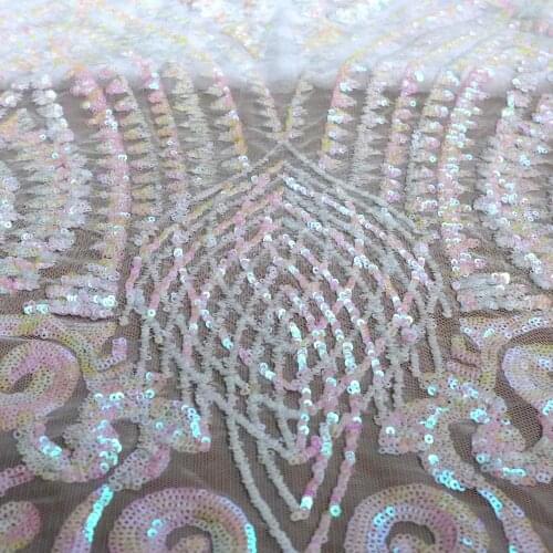 La Belleza 1 yard Magic pink sequins on 4 ways stretch mesh embroidered wedding dress/evening dress lace fabric 51'' width