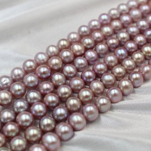 MADALENA SARARA Natural Purple Freshwater Pearl 8-9 mm Near Round Pearl Women Necklace For DIY Jewelry Making Pearl Strand