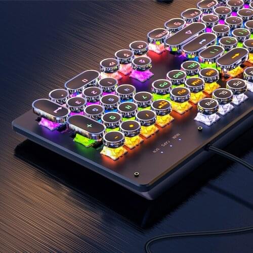 104 Keys Mechanical Keyboard Metal Punk Round Retro Keycap Gaming Keyboard RGB Backlit Keyboard For PC Laptop Gamers