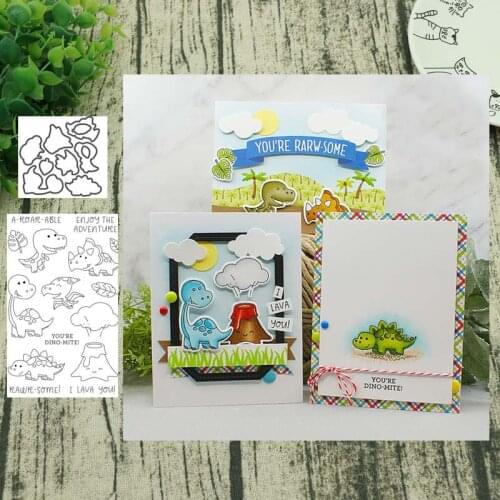 Dinosaur family Metal Cutting Dies and clear stamps Stencils for DIY Scrapbook Photo Album Paper Card Decorative