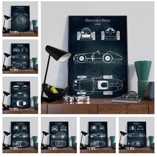 Car Model Machinery Industrial Design Drawings Art Posters and Prints Wall Pictures for Living Room Decoration Home Decor