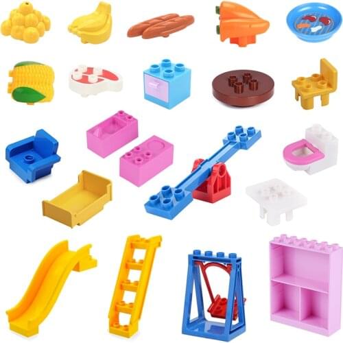 Scenes Furniture Model Big Building Blocks Slide Swing Assembly Accessories Table Children Toys Compatible Duplos Farm Bricks