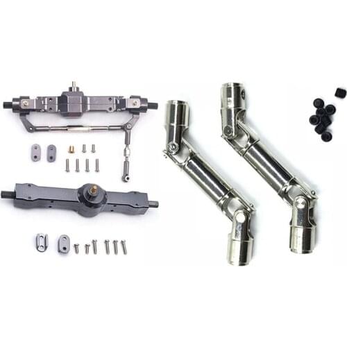 2PCS Upgrade Metal Driving Shaft For WPL Henglong 1/16 Silver & 1Set Metal Front / Rear Bridge Axle Gear Box For WPL C14