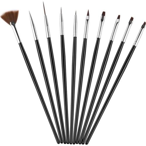 10Pc Black Nail Art Brush Set Acrylic Gel Poilsh Painting Drawing Line Nail Pencil Brushes Dotting Design Manicure Tools