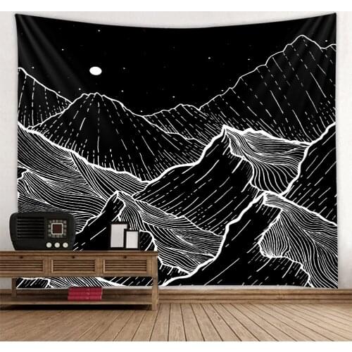 Black mountain tapestry wall hanging forest trees tapestry wave art tapestry natural landscape home decoration room