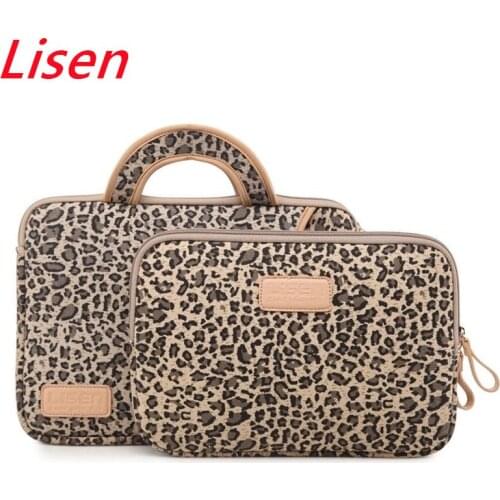 New Brand Lisen Laptop Bag 13,14,15.15.6 inch, Leopard Canvas Sleeve Case For MacBook Air Pro, Lady Women Handbag, Dropship V218