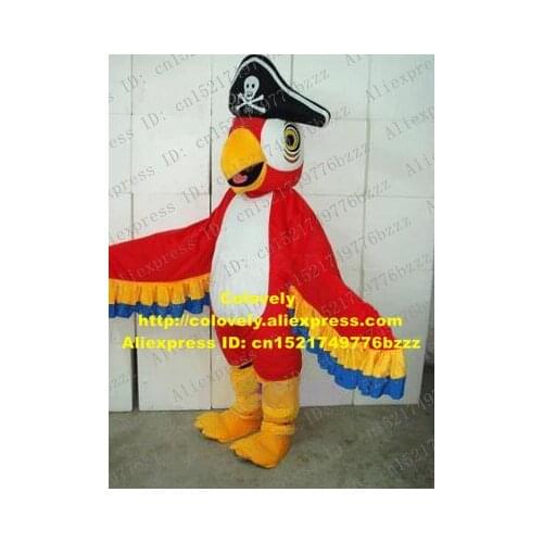 Orange Pirate Parrot Parakeet Budgerigar Adult Mascot Costume Mascotte With Big Black Pirate Hat Party Suit No.102 Free Ship