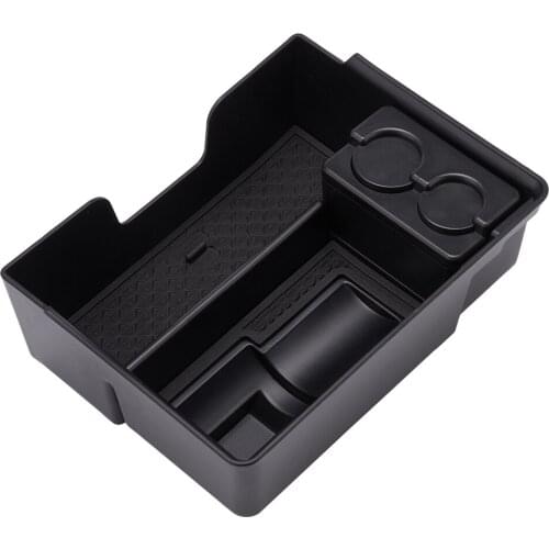 Tesla Model 3 Center Console Organizer Armrest Storage Box Tray Black Container Tray with Charging Adapter Holder and Coin Box