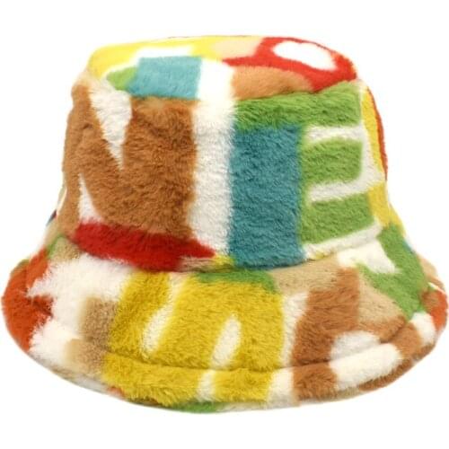 Bucket Hat Fluffy Women Panama Autumn Winter Warm Letters Casual Holiday Outdoor Accessory For Young Lady