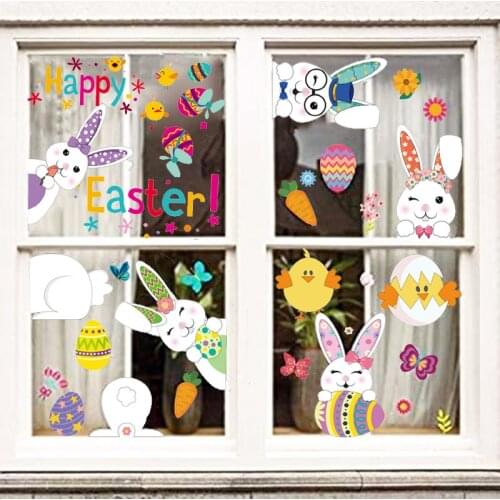 Easter Home Stickers Bunny Hare Window Wall Cartoon Stickers Easter Deco Girl Favors Easter Gifts Bedroom Decor