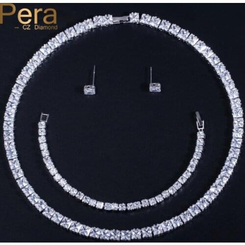 Pera High Quality AAA+ Cubic Zirconia Mirco Pave Full Sparkling Big Square Shape Choker Necklace Earring Bracelet for Women J030