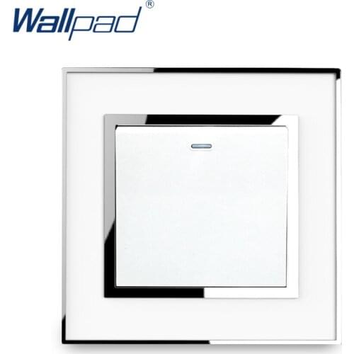 1 Gang 1 Way Light Switch Acrylic Mirror Panel With Silver Frame Wallpad Rocker 1 Button Power Switch 16A AC110-250V White