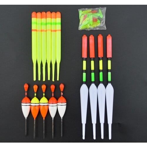 Plastic Fishing Floats 15pcs/set Hard Plastic Sea Fishing Float Bobber Vertical Buoy Buoyancy Fishing Float with Rubbers