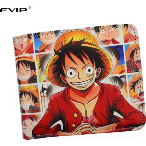 PU Short Wallet One Piece Luffy Law Ace Anime Purse For Young With Card Holder Coin Purse