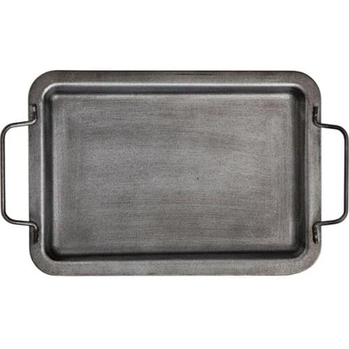 HOT European Retro Square Iron Plate with Handles Metal Vintage Bread Tray Home Decoration Restaurant Cake Plate Square Box